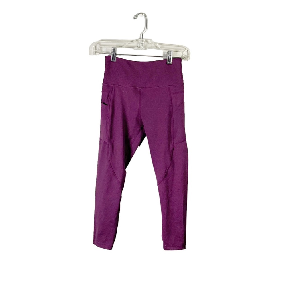 Zyia Active Purple Crop Athletic Athleisure Loungewear Leggings w/ Pockets 2